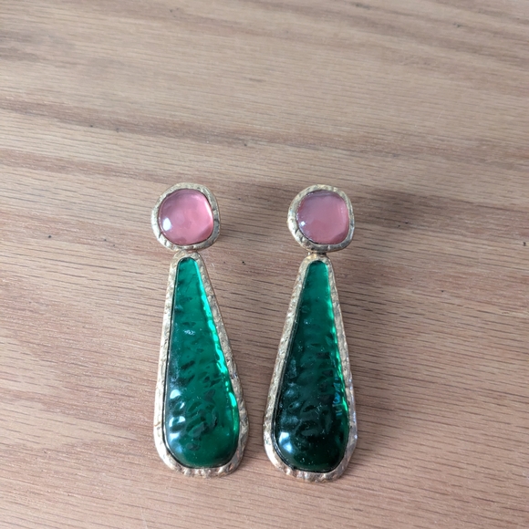 Zara Jewelry - Elegant Green and Pink Drop Earrings
